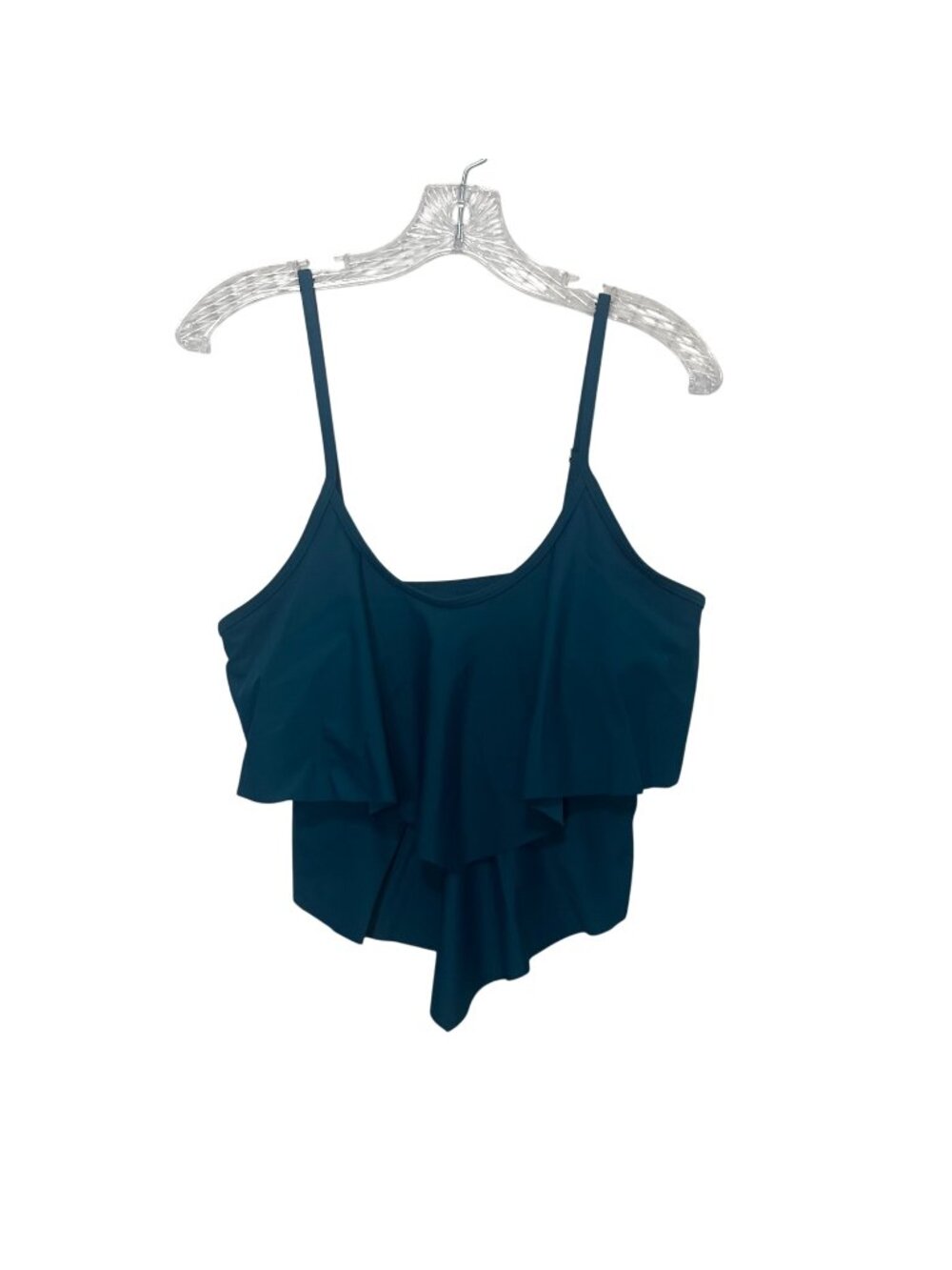 Tankini Swim Suit Top Womens Medium Teal Ruffled Spaghetti Straps Padded